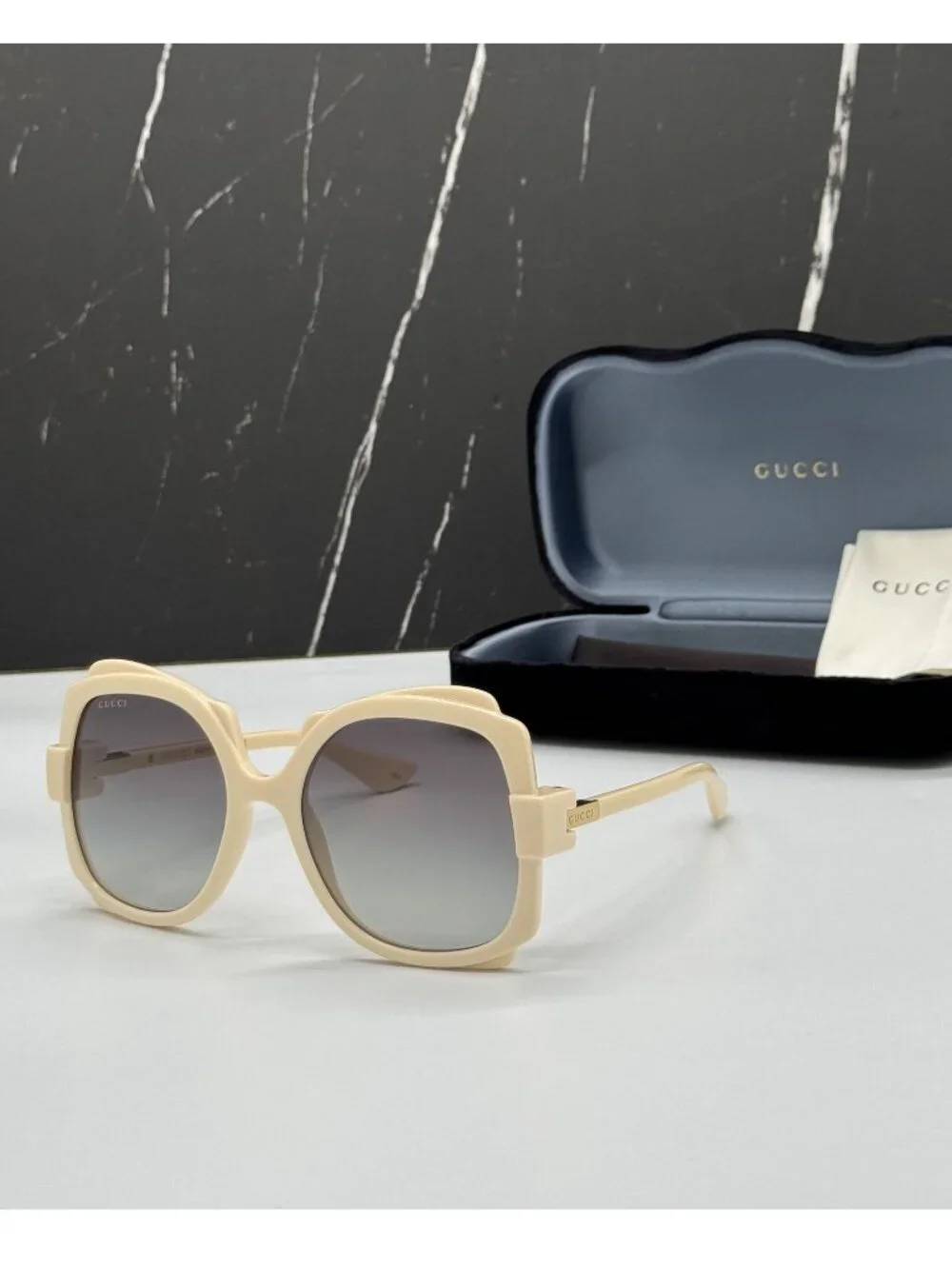 New Gucci GG1431S 004 Oversized White Gray Women Sunglasses